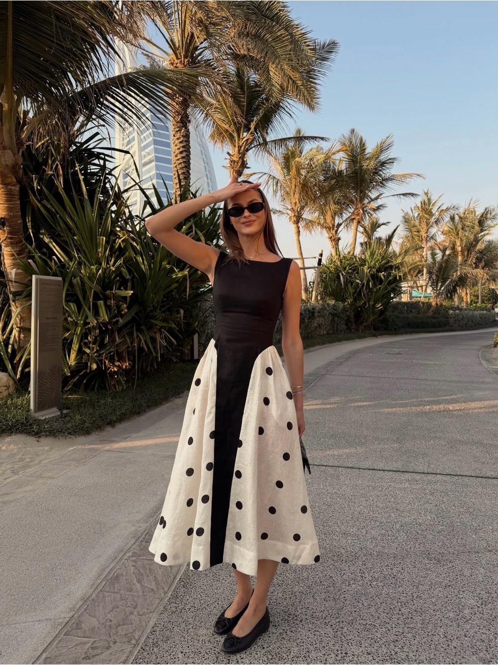 Black and White Polka Dot Midi Dress - Classic A-Line Style